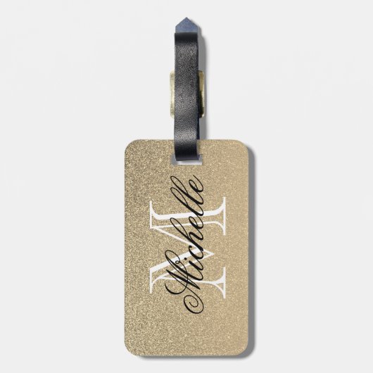 Goldenes Glitzer-Monogramm Gepäckanhänger (Rückseite vertikal)