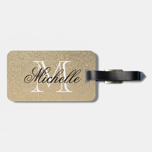 Goldenes Glitzer-Monogramm Gepäckanhänger (Rückseite horizontal)