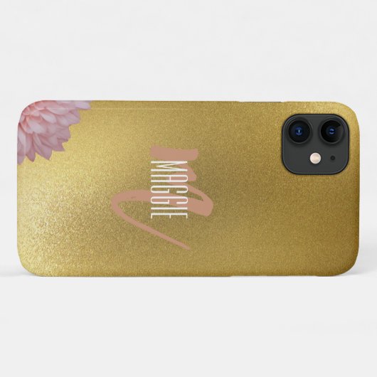 Goldenes Glitzer Monogramm mit Blumen Moderne Case-Mate iPhone Hülle (Rückseite (Horizontal))