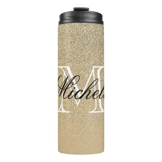 Goldenes Glitzer-Monogramm Thermosbecher (Vorderseite)