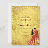 Goldenes Glitzer-Tanzpärchen Empfang Einladung (Vorderseite)