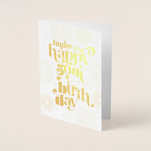 Goldenes Glück 50. Geburtstag mit Name Grußkarte Folienkarte (Vorderseite)