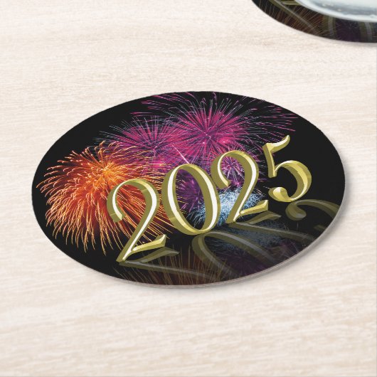 Goldenes Glück im neuen Jahr 2025 Runder Pappuntersetzer (Angewinkelt)