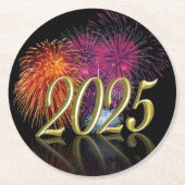 Goldenes Glück im neuen Jahr 2025 Runder Pappuntersetzer (Vorderseite)