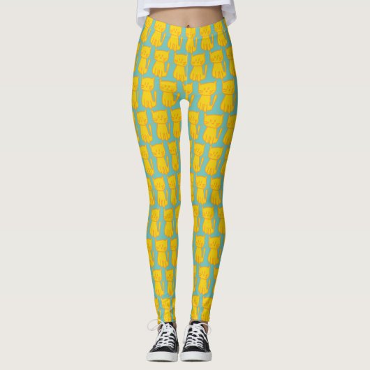 Goldenes Glück Katze Doodle Leggings (Vorderseite)
