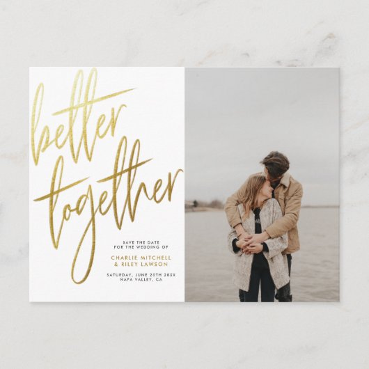 Goldenes Gold besser Save the Date Foto Postkarte (Vorderseite)