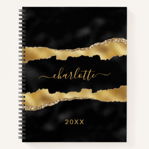 Goldenes Goldbarren-Marmornamensskript elegant Notizblock