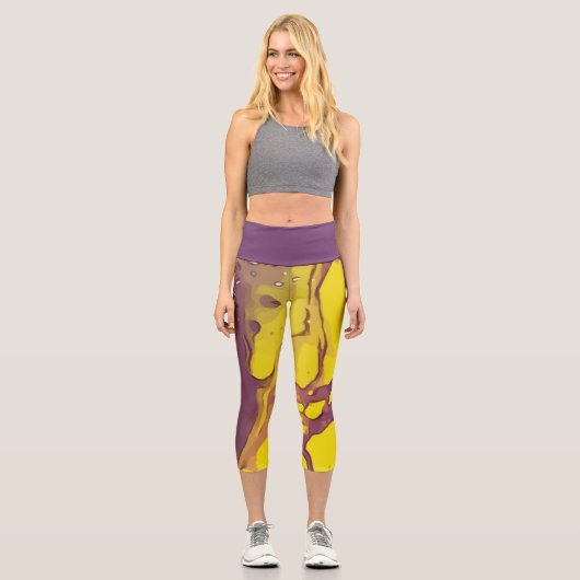 Goldenes Gran, Gelb und Lila wavesj Capri Leggings (Vorderseite)