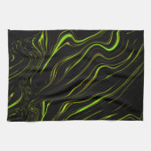 Goldenes Gras, weiche grüne, lange Spuren auf schw Geschirrtuch (Horizontal)