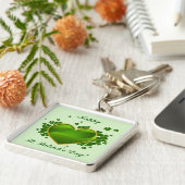 Goldenes grünes Herz mit Kleeblättern Schlüsselanhänger (Seite)