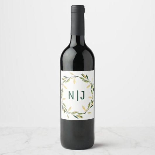Goldenes grünes Leaf Kraut Rustikaler Wein Weinetikett (Vorderseite)