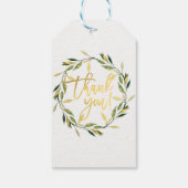 Goldenes grünes Leaf-Wreath Rustikale Hochzeit Geschenkanhänger (Rückseite)