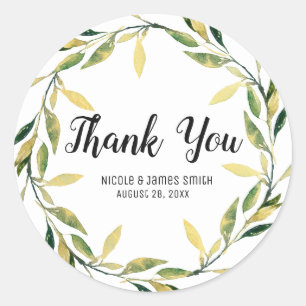 Goldenes grünes Leaf-Wreath Rustikale Hochzeit Runder Aufkleber