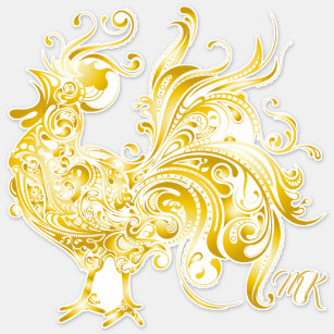 Goldenes Hähnchen-Rooster-Tribal-Gold Aufkleber