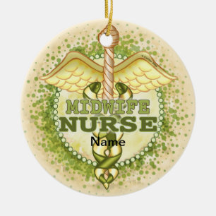 Goldenes Hebamme-Schwester-Caduceus-Ornament Keramik Ornament