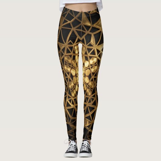 Goldenes Heiliges Geometrie-Leuchten Leggings (Vorderseite)