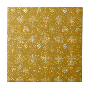 Goldenes Herbst-Weihnachts-Schneeflockenmuster Fliese