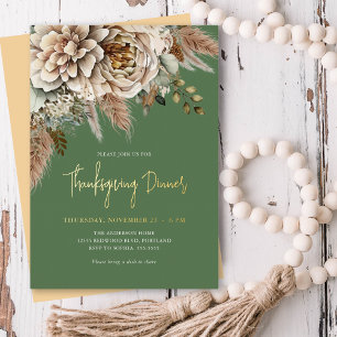 Goldenes Herbstblumen-Thanksgiving-Dinner Folieneinladung