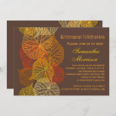 Goldenes herbstliches Blätter Ruhestands-Party Einladung (Vorne/Hinten)