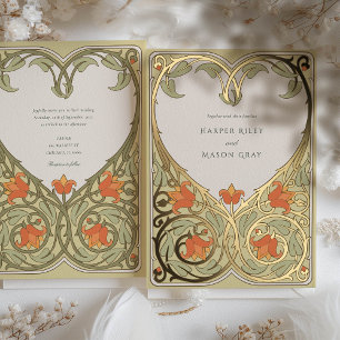 Goldenes Herz Art Nouveau Hochzeits-Einladung Folieneinladung