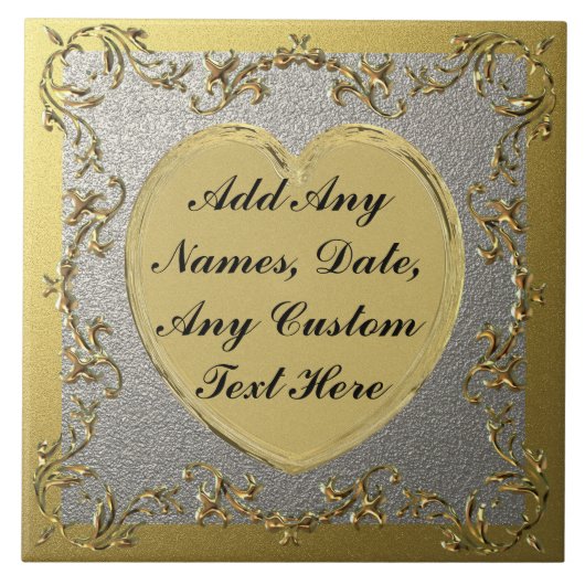 Goldenes Herz auf dekorativen Gold- und Silberstre Fliese (Vorderseite)