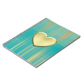 Goldenes Herz auf Türkis Kariert Notizblock (Linke Seite)
