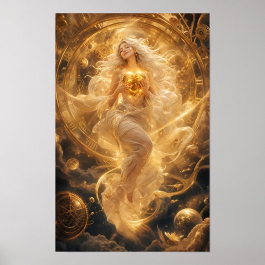 Goldenes Herz des Kosmos-Fantasy-Posters Poster (Vorne)