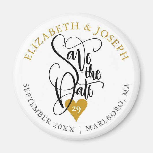 Goldenes Herz - Elegantes Drehbuch Save the Date Magnet (Vorne)