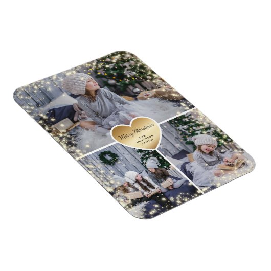 Goldenes Herz Funkelnd Foto Frohe Weihnachten Magnet (Rechte Seite)