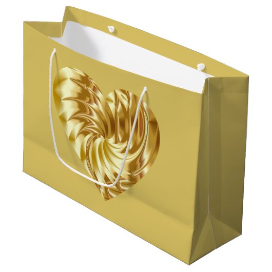 Goldenes Herz (Goldene Form der Liebe) Große Geschenktüte (Vorderseite Schrägansicht)