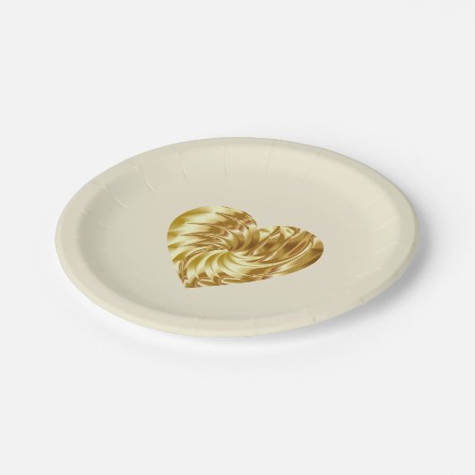 Goldenes Herz (Goldene Form der Liebe) Pappteller (Schrägansicht)