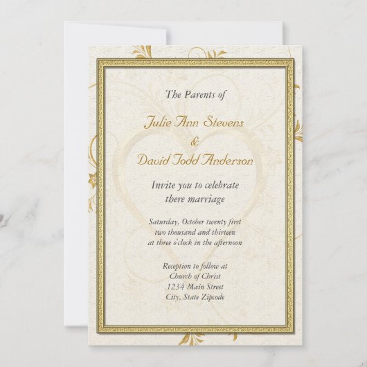 Goldenes Herz mit RahmenWedding Einladung (Vorderseite)
