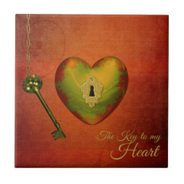 Goldenes Herz mit Schlüssel Fliese