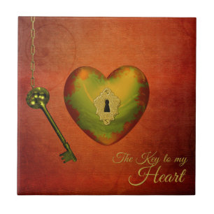 Goldenes Herz mit Schlüssel Fliese