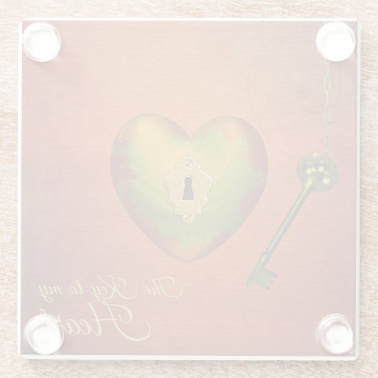 Goldenes Herz mit Schlüssel Glasuntersetzer (Rückseite)