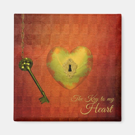 Goldenes Herz mit Schlüssel Magnet (Vorne)