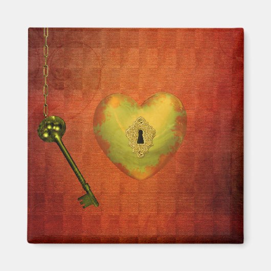 Goldenes Herz mit Schlüssel Magnet (Vorne)