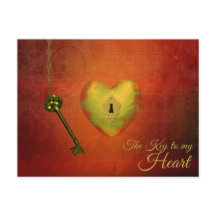 Goldenes Herz mit Schlüssel Postkarte
