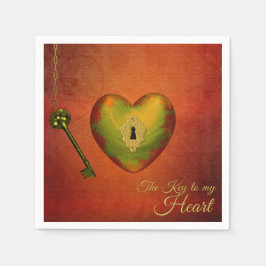 Goldenes Herz mit Schlüssel Serviette