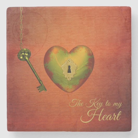 Goldenes Herz mit Schlüssel Steinuntersetzer (Vorderseite)