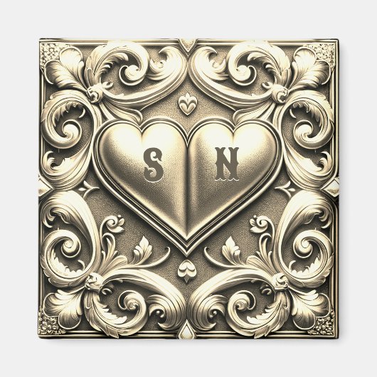 Goldenes Herz Monogram Magnet (Vorne)