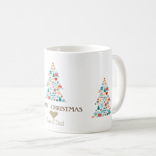 Goldenes Herz, Pine Tree Farbenfrohe Bälle Weihnac Kaffeetasse (VorderseiteRechts)