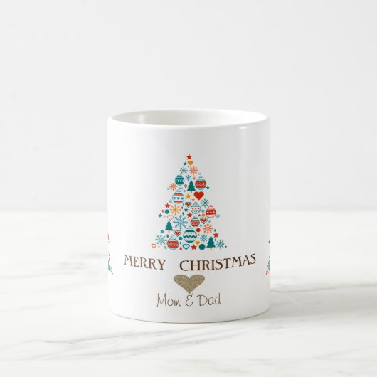 Goldenes Herz, Pine Tree Farbenfrohe Bälle Weihnac Kaffeetasse (Mittel)