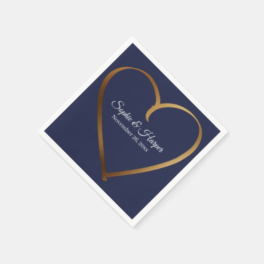 Goldenes Herz um Details, auf Navy Blue Serviette (Ecke)