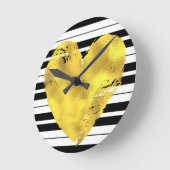 Goldenes Herz und Streifen Runde Wanduhr (Winkel)