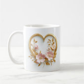 Goldenes Herz und zarte rosa Blume Kaffeetasse (Links)