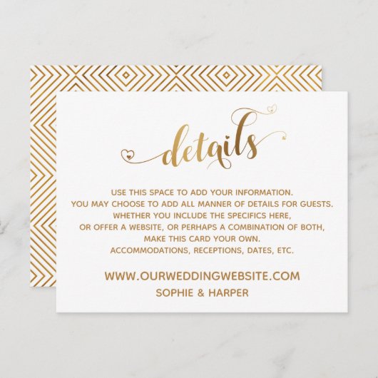 Goldenes Herzenskript, Diamanten Details zu White Postkarte (Vorne/Hinten)