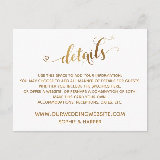 Goldenes Herzenskript, Diamanten Details zu White Postkarte (Vorderseite)