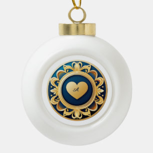 Goldenes Herzmedaillon Keramik Kugel-Ornament