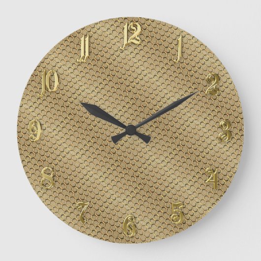 Goldenes Hexagonalmuster Große Wanduhr (Vorderseite)